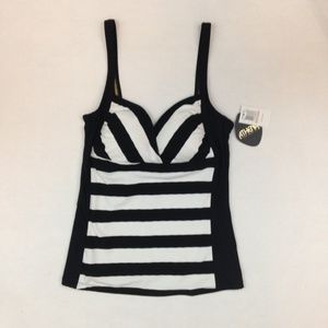 Athena Tankini Black White Stripe Swim Top NWT.
